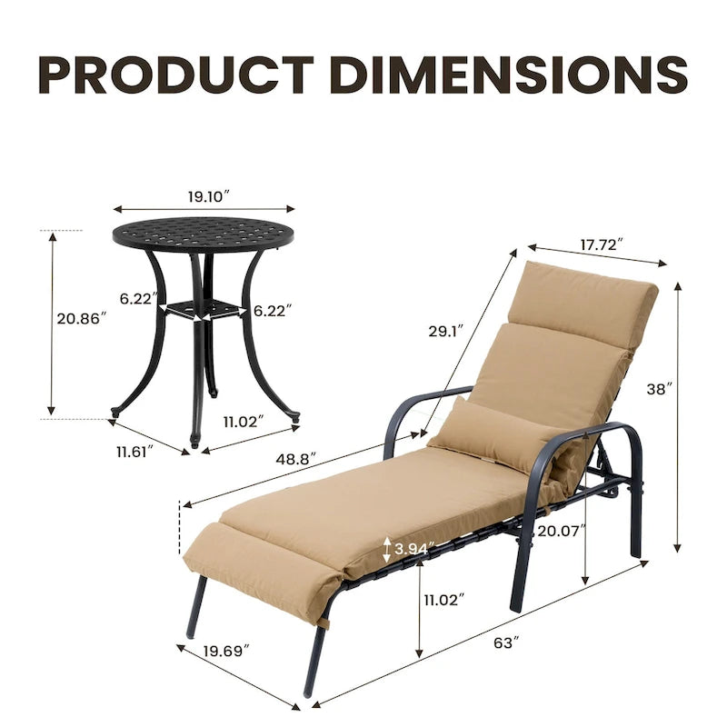 Outdoor Adjustable Patio Chaise Lounge Chair with Side Table Cushion