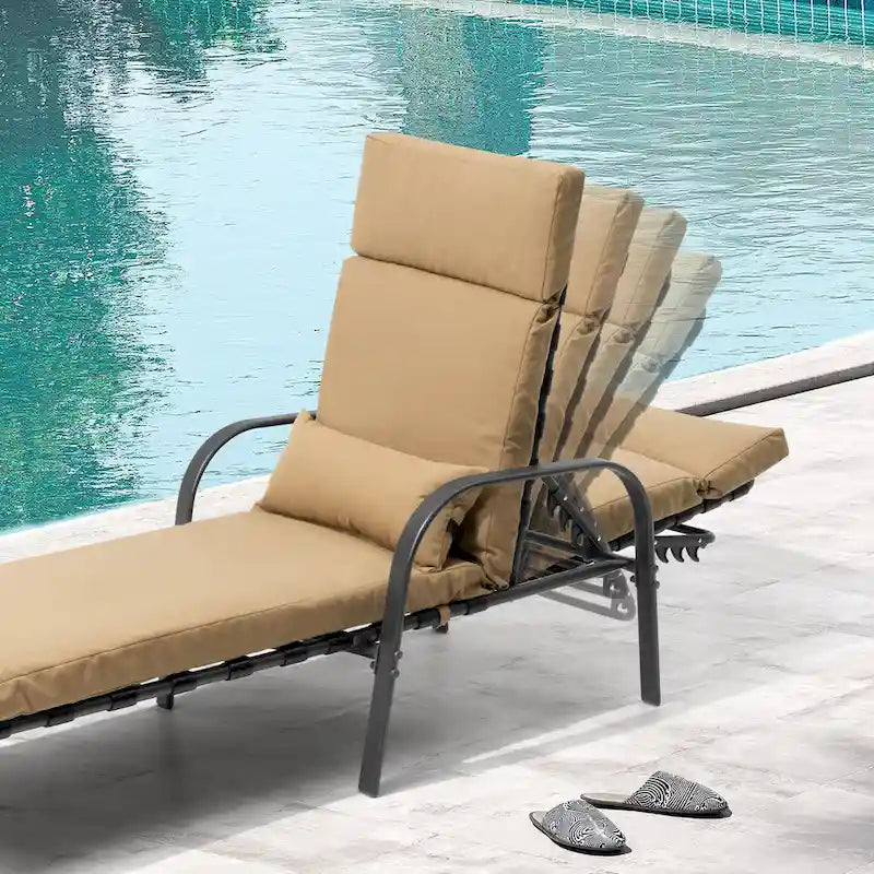Outdoor Adjustable Patio Chaise Lounge Chair with Side Table Cushion