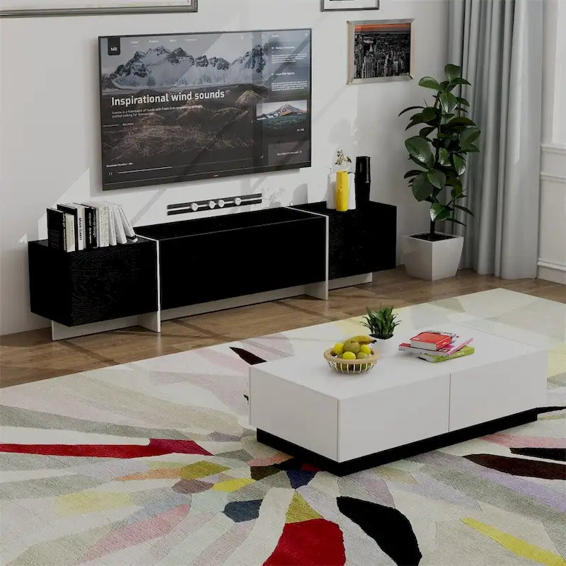 TV Console w/Storage Cabinets,Remote Control,APP Control LED TV Stand