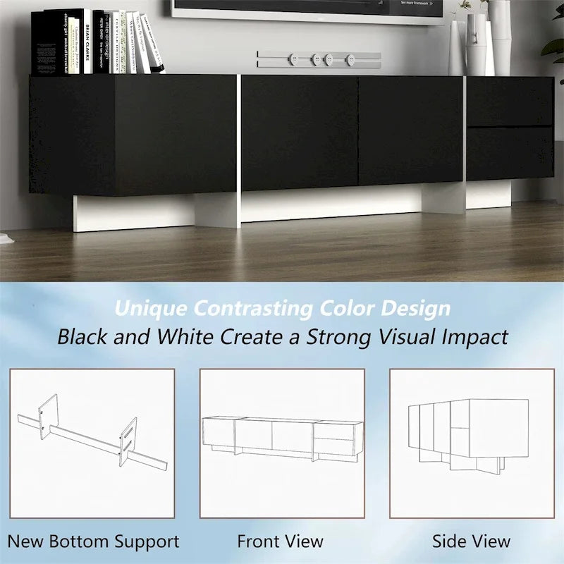 TV Console w/Storage Cabinets,Remote Control,APP Control LED TV Stand