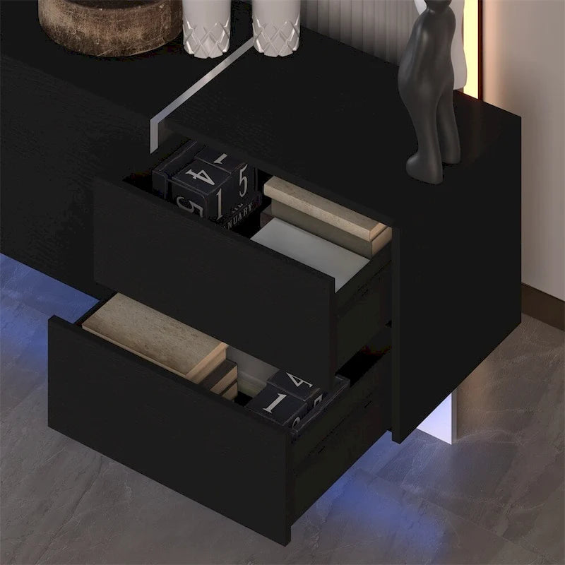 TV Console w/Storage Cabinets,Remote Control,APP Control LED TV Stand