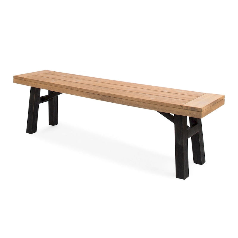 Wren Outdoor Bench Set of 2, Slat Panel, 63 Inch Brown Acacia Wood