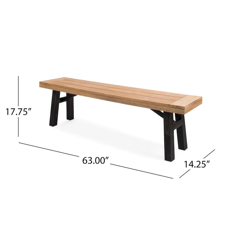 Wren Outdoor Bench Set of 2, Slat Panel, 63 Inch Brown Acacia Wood