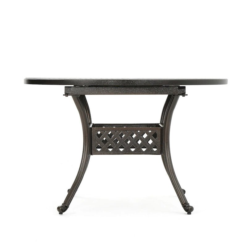 Roch Outdoor Dining Table, 46-61 Inch Expandable, Metal Hammered Bronze