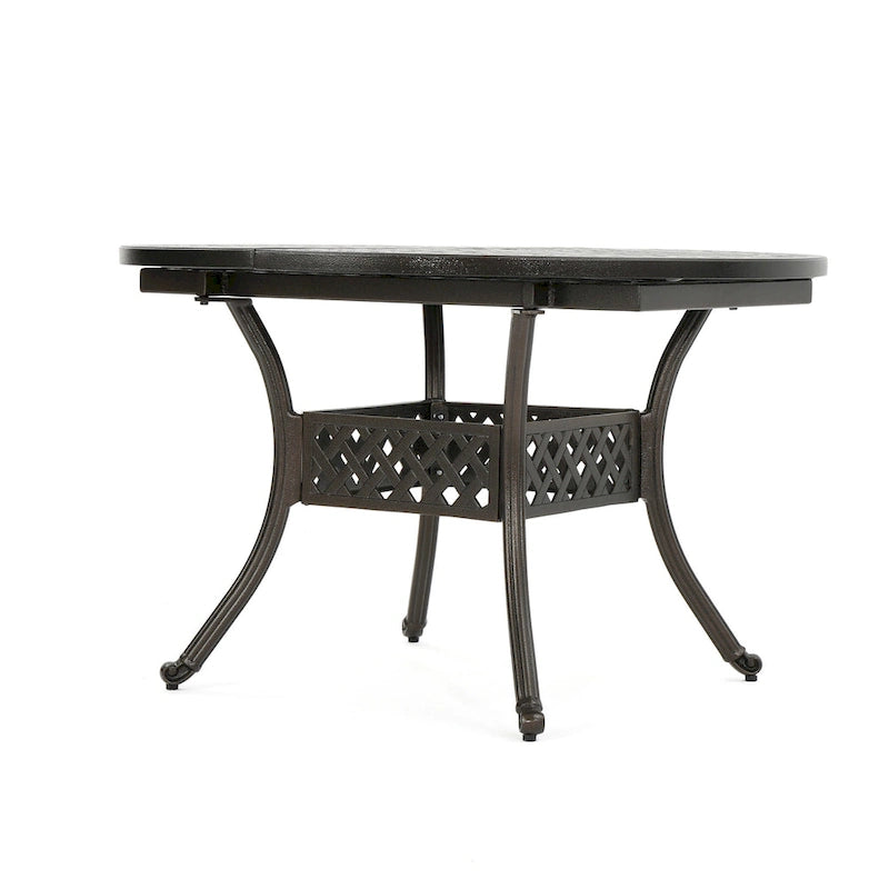 Roch Outdoor Dining Table, 46-61 Inch Expandable, Metal Hammered Bronze