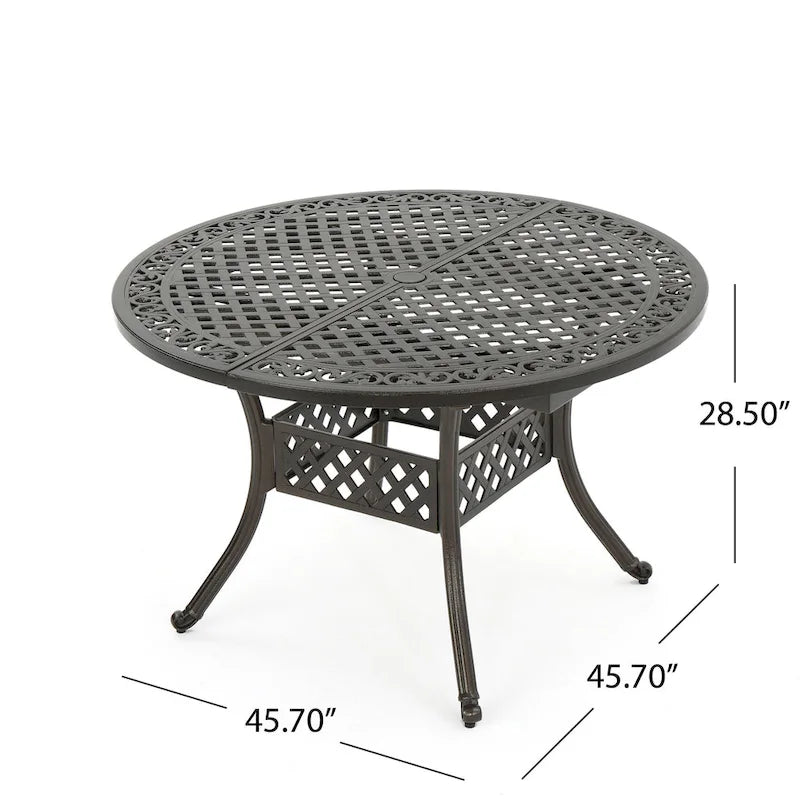 Roch Outdoor Dining Table, 46-61 Inch Expandable, Metal Hammered Bronze