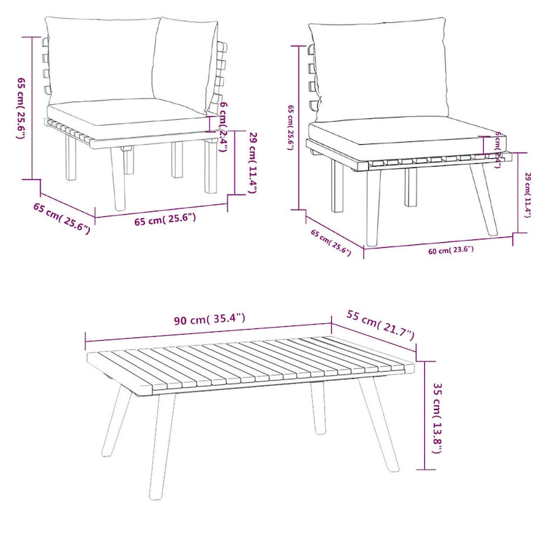 Roma 4pc Modular Outdoor Sofa and Coffee Table Set, Solid Wood, Gray