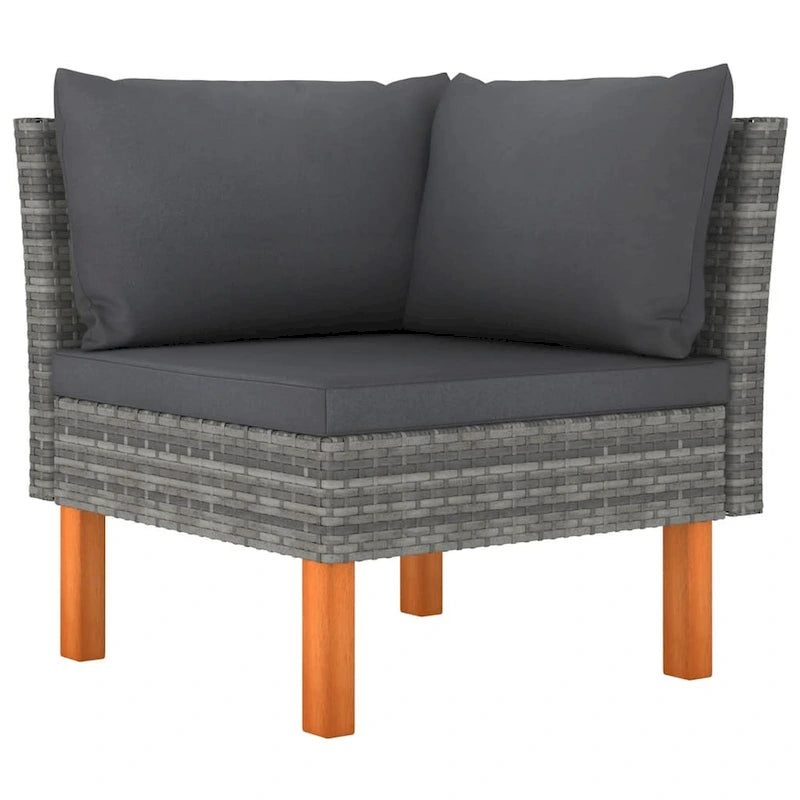 Casey 2pc Modular Outdoor Corner Loveseat, Gray Rattan Fabric Cushions
