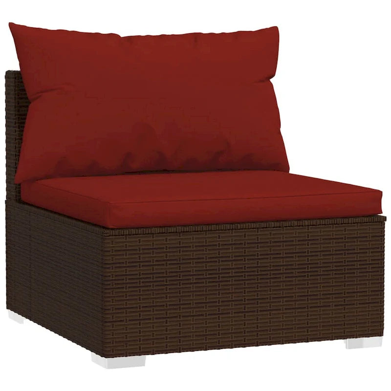 4pc Patio Sectional Sofa Set with 6 Pillows, 4 Cushions, Red Brown