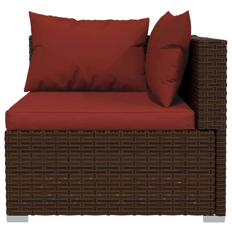 4pc Patio Sectional Sofa Set with 6 Pillows, 4 Cushions, Red Brown