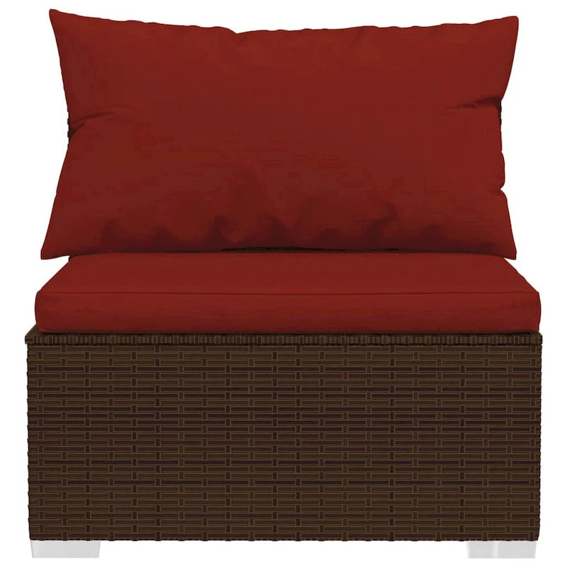 4pc Patio Sectional Sofa Set with 6 Pillows, 4 Cushions, Red Brown