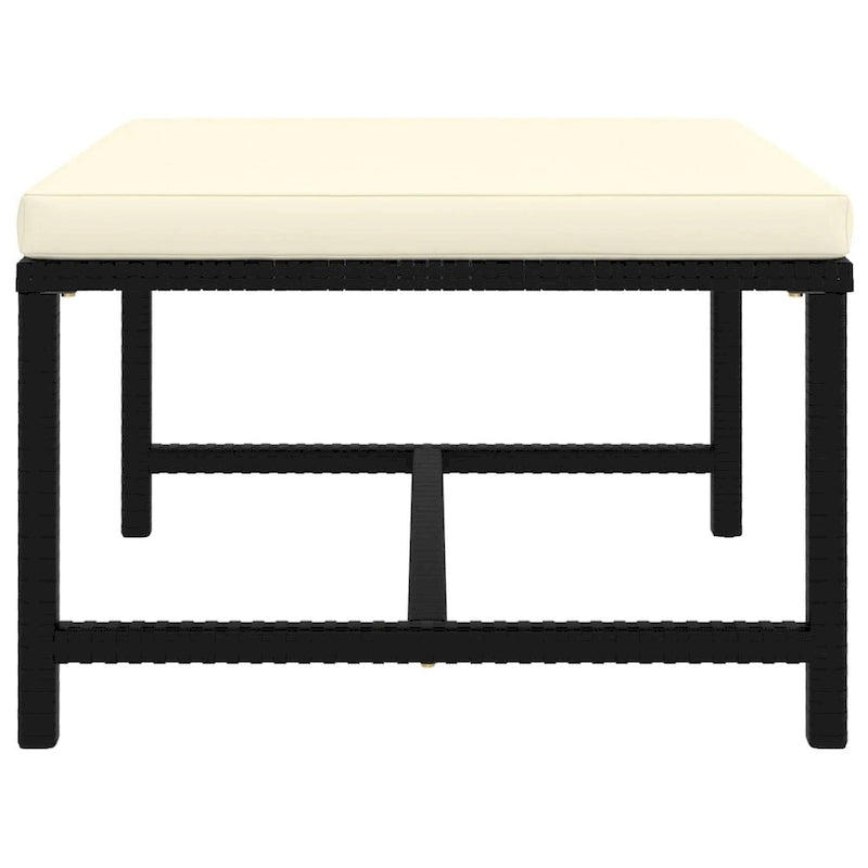 Reno Outdoor Sectional Footrest Ottoman, Black Rattan, Ivory Polyester