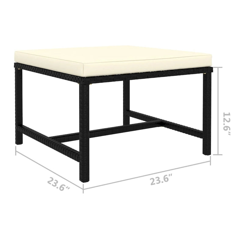 Reno Outdoor Sectional Footrest Ottoman, Black Rattan, Ivory Polyester