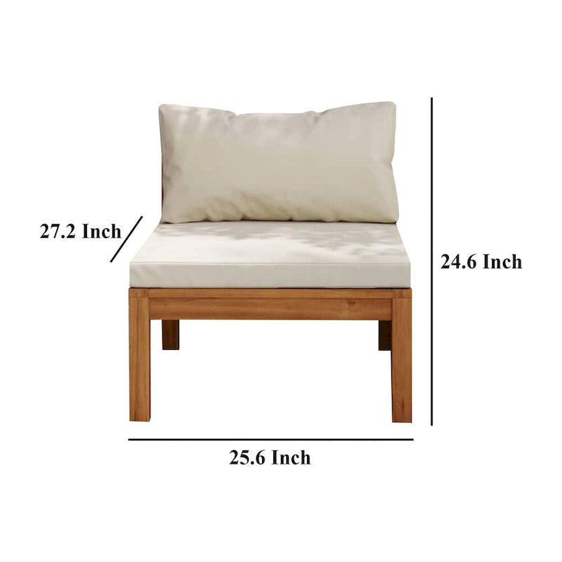 Outdoor Sectional Modular Armless Sofa Seat, Cream, Acacia Wood