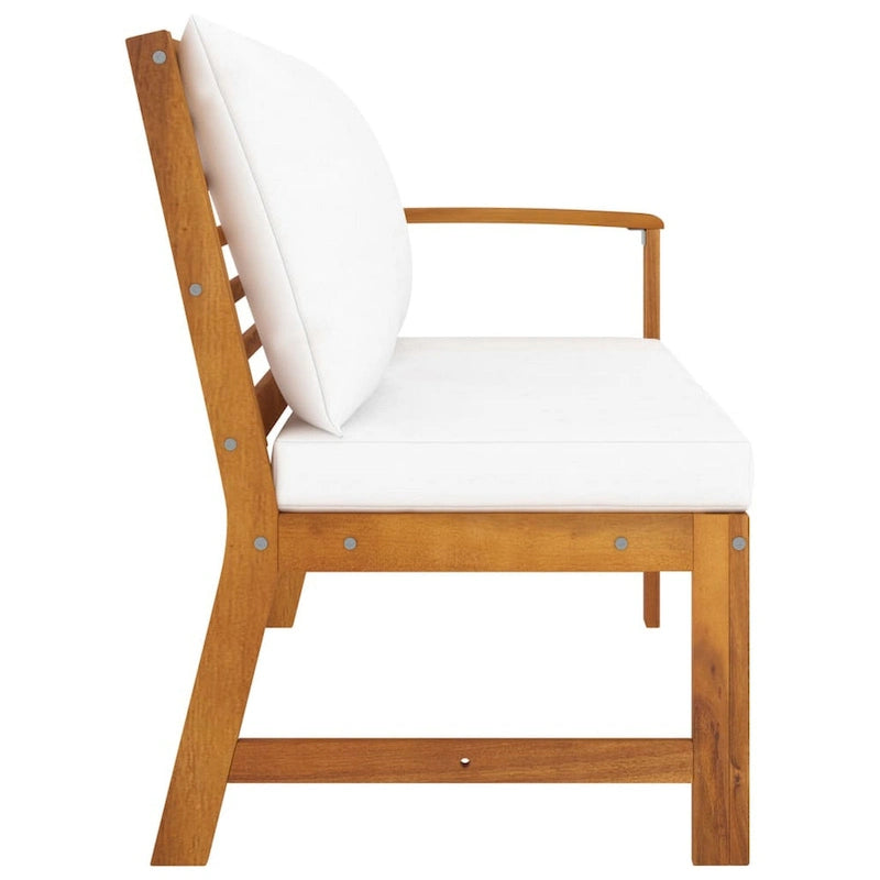 Outdoor Patio Bench, 45 Inch, Solid Brown Acacia Wood, Cream Polyester