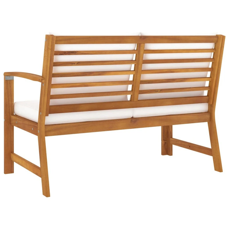 Outdoor Patio Bench, 45 Inch, Solid Brown Acacia Wood, Cream Polyester