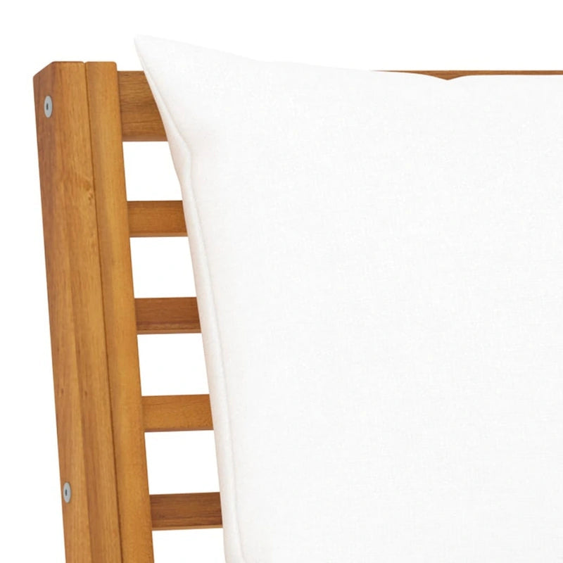 Outdoor Patio Bench, 45 Inch, Solid Brown Acacia Wood, Cream Polyester