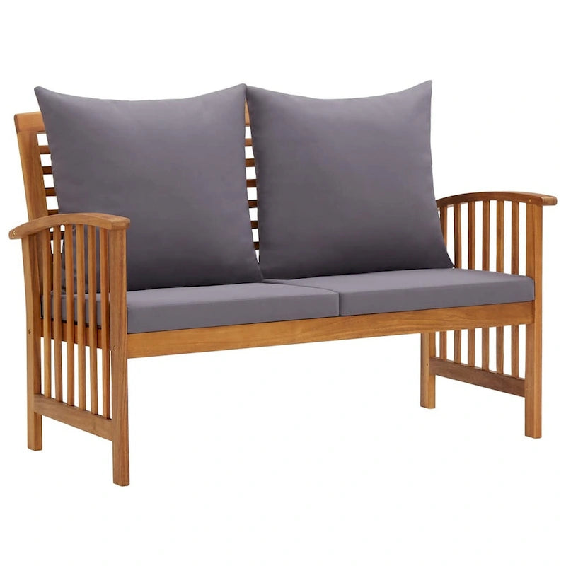 Mia 4pc Patio Lounge Set, 2 Chairs, Sofa, Table, Gray Cushions, Brown
