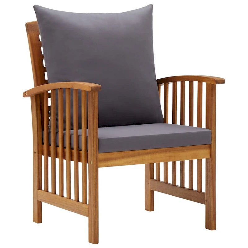 Mia 4pc Patio Lounge Set, 2 Chairs, Sofa, Table, Gray Cushions, Brown