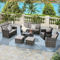 7 Piece Outdoor PE Rattan Sectional Sofa Set, Patio Conversation Furniture Set with Coffee Table and 2 Footstool