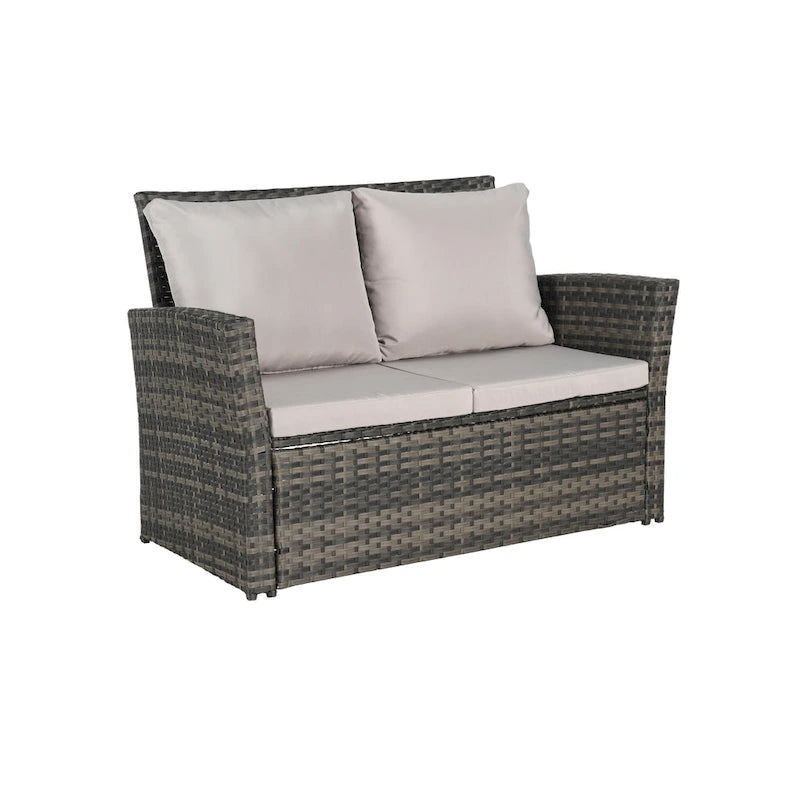 7 Piece Outdoor PE Rattan Sectional Sofa Set, Patio Conversation Furniture Set with Coffee Table and 2 Footstool