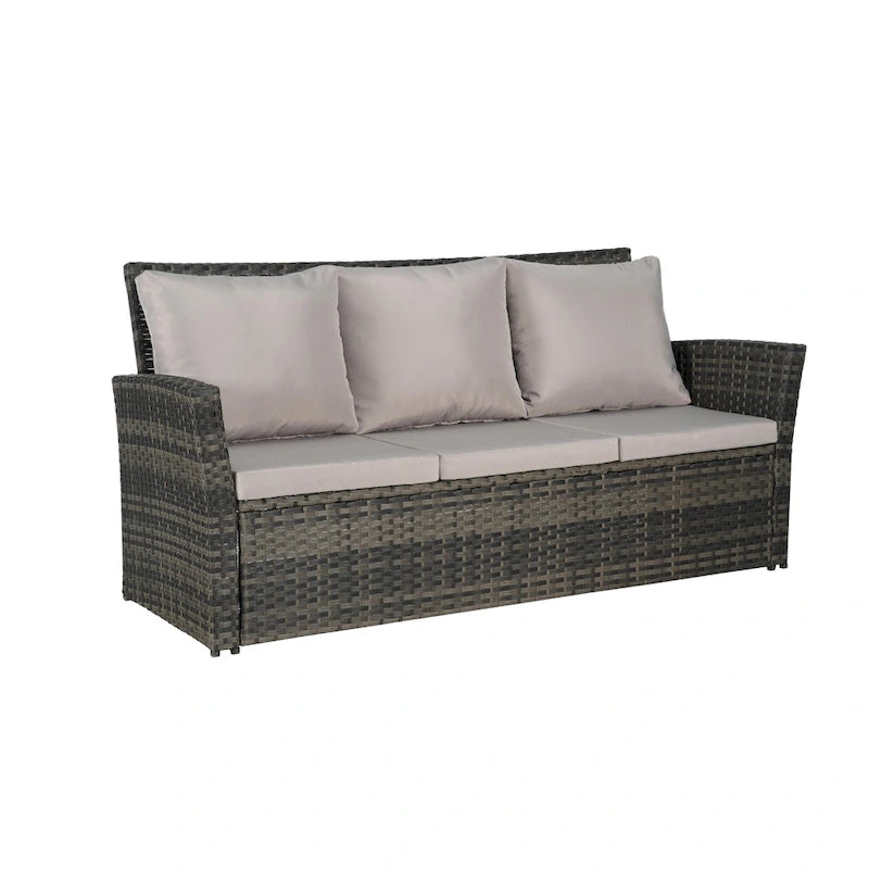 7 Piece Outdoor PE Rattan Sectional Sofa Set, Patio Conversation Furniture Set with Coffee Table and 2 Footstool