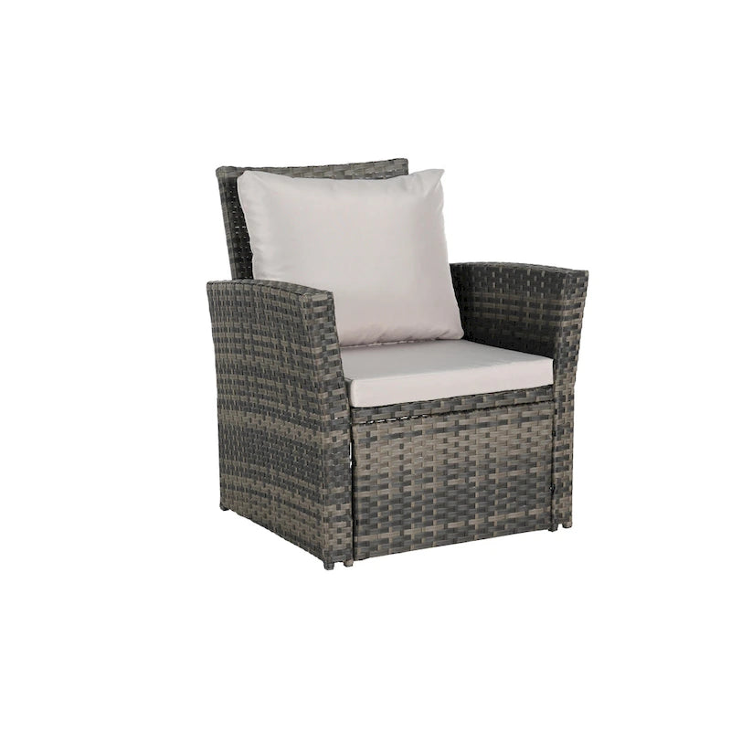 7 Piece Outdoor PE Rattan Sectional Sofa Set, Patio Conversation Furniture Set with Coffee Table and 2 Footstool