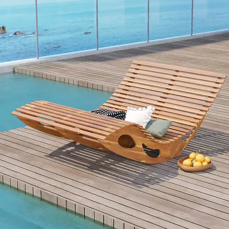 Gymax 2PCS Outdoor Double Chaise Lounge for 2 w/ High Back Slatted