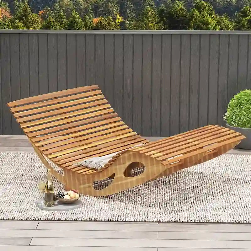 Gymax 2PCS Outdoor Double Chaise Lounge for 2 w/ High Back Slatted