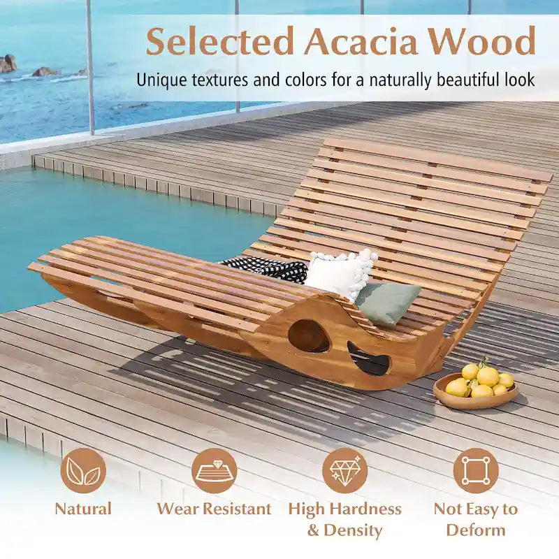 Gymax 2PCS Outdoor Double Chaise Lounge for 2 w/ High Back Slatted