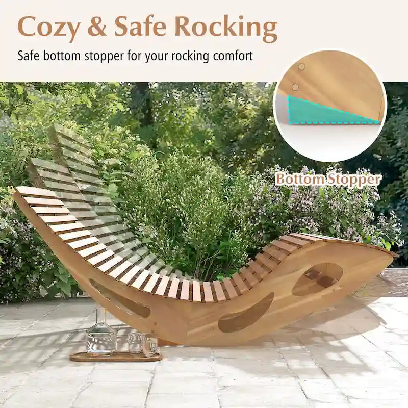 Gymax 2PCS Outdoor Double Chaise Lounge for 2 w/ High Back Slatted