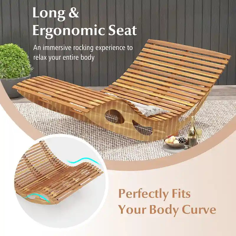 Gymax 2PCS Outdoor Double Chaise Lounge for 2 w/ High Back Slatted