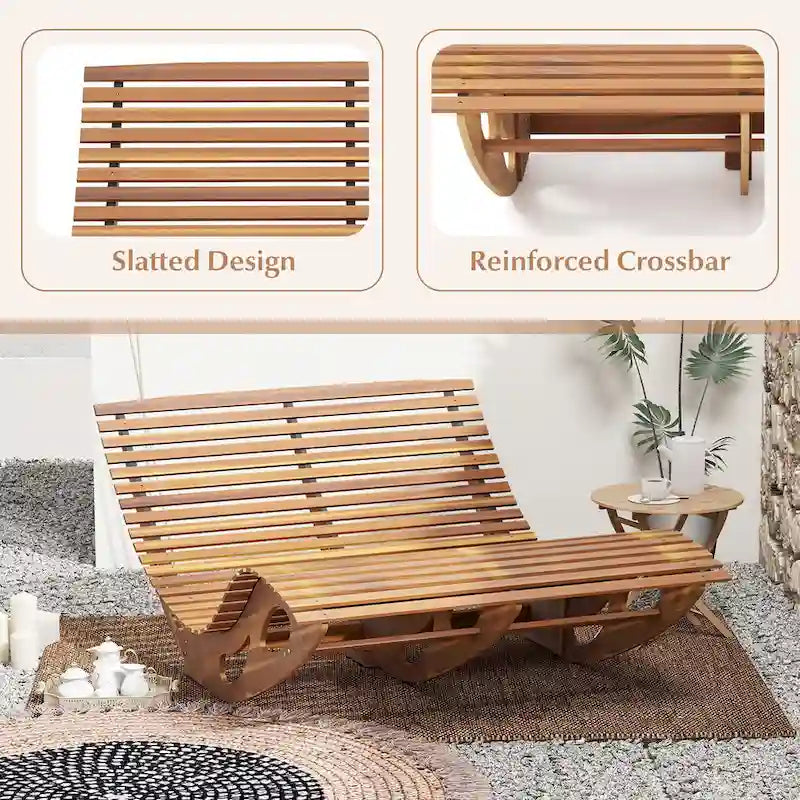 Gymax 2PCS Outdoor Double Chaise Lounge for 2 w/ High Back Slatted