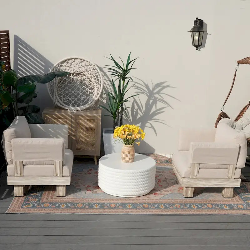 3-piece Outdoor Aluminum Sofa Set with Sponge-filled Cushion and Coffee Table