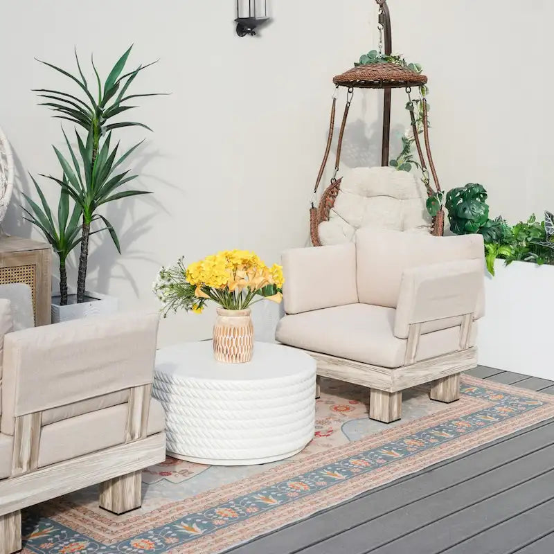 3-piece Outdoor Aluminum Sofa Set with Sponge-filled Cushion and Coffee Table