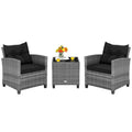 Gymax Set of 3 Rattan Furniture Bistro Set Cushioned Sofas Side Table