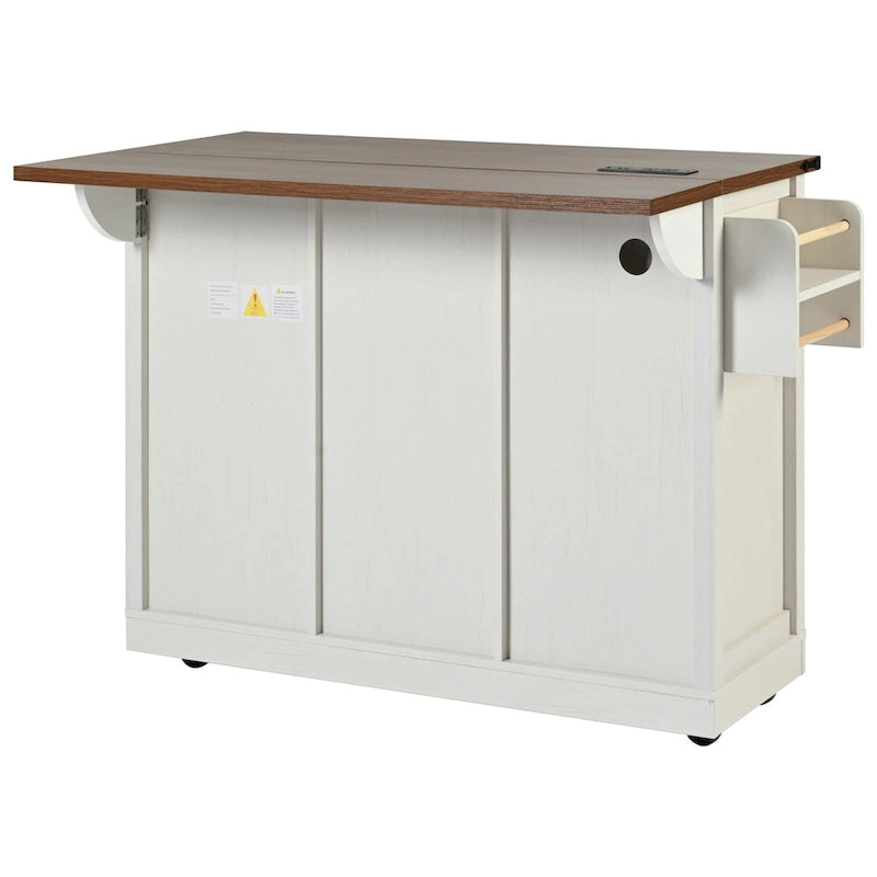 Farmhouse Kitchen Island with Sliding Barn Doors and Drop Leaf – White