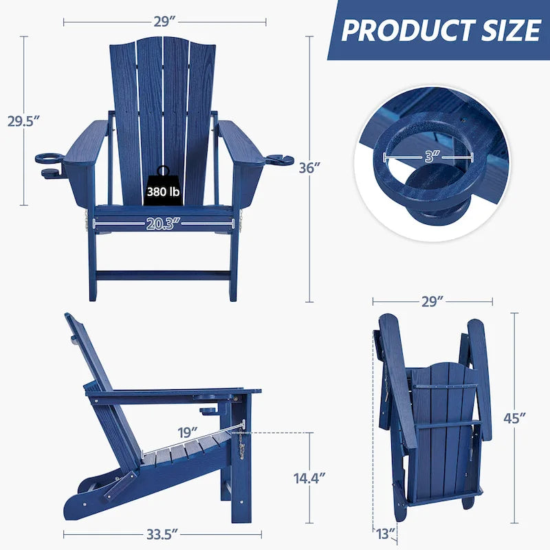 Yaheetech HDPE Adirondack Chair Outdoor Patio Folding Fire Pit Chair w/ Cup Holder