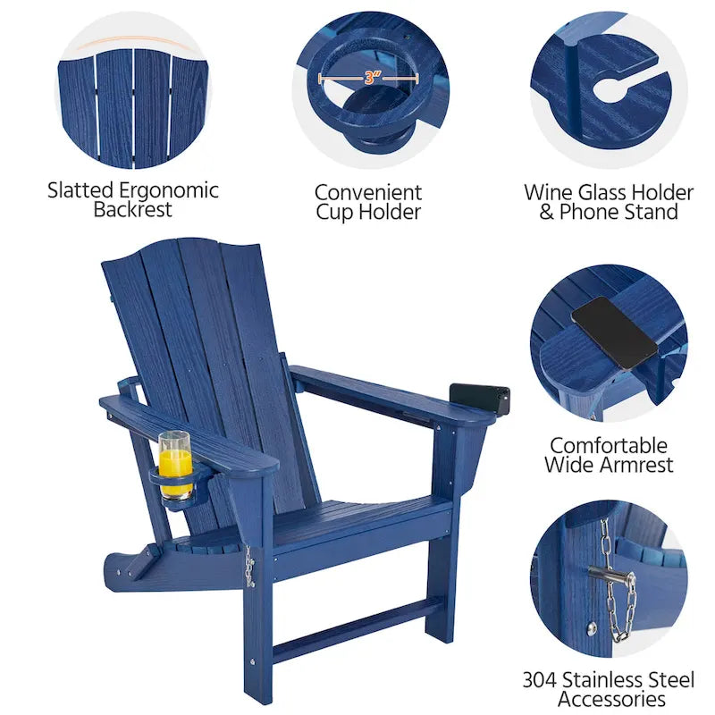 Yaheetech HDPE Adirondack Chair Outdoor Patio Folding Fire Pit Chair w/ Cup Holder