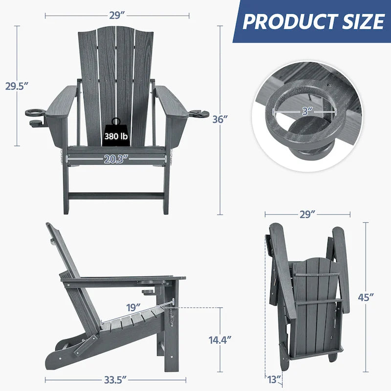 Yaheetech HDPE Adirondack Chair Outdoor Patio Folding Fire Pit Chair w/ Cup Holder
