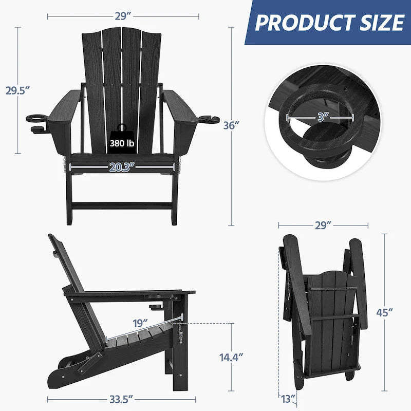 Yaheetech HDPE Adirondack Chair Outdoor Patio Folding Fire Pit Chair w/ Cup Holder