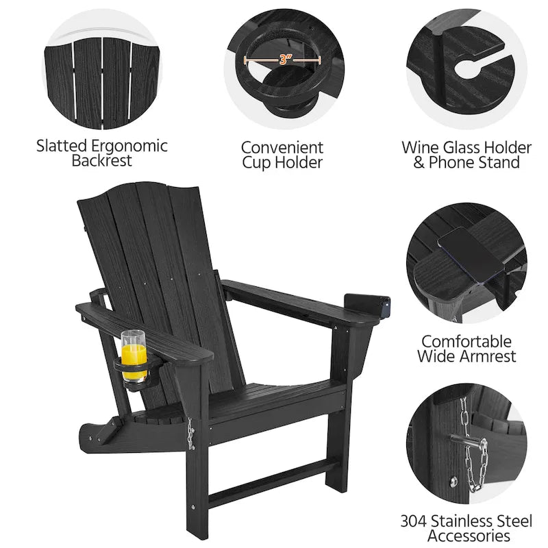 Yaheetech HDPE Adirondack Chair Outdoor Patio Folding Fire Pit Chair w/ Cup Holder