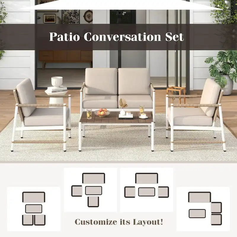 Costway 4/8 PCS Patio Furniture Set Patio Loveseat Sofa with a Coffee