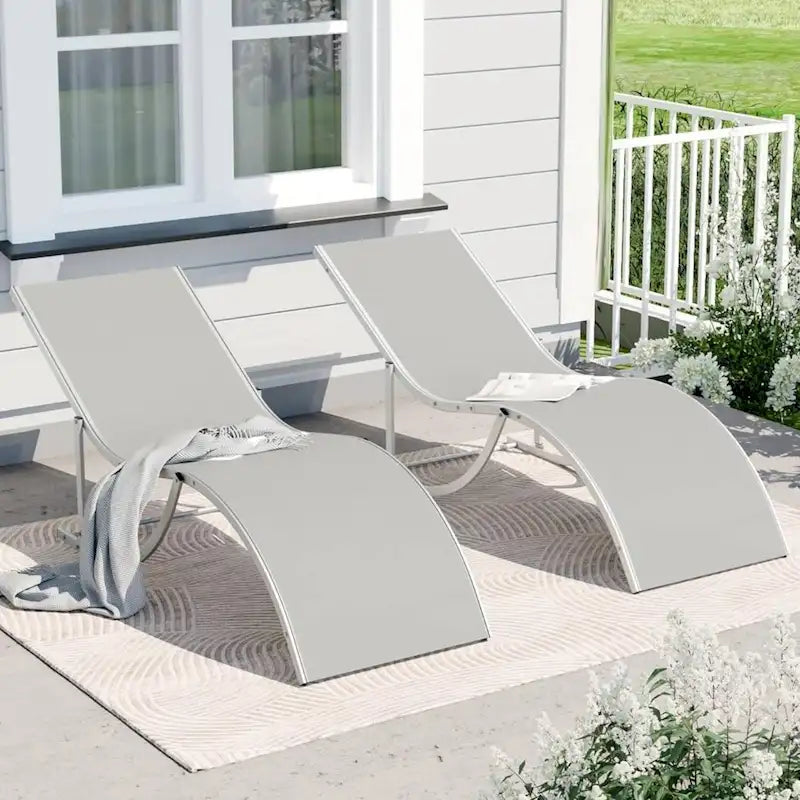 Outdoor Reclining Chaise Lounge Set of 2 for Deck, Garden - N/A
