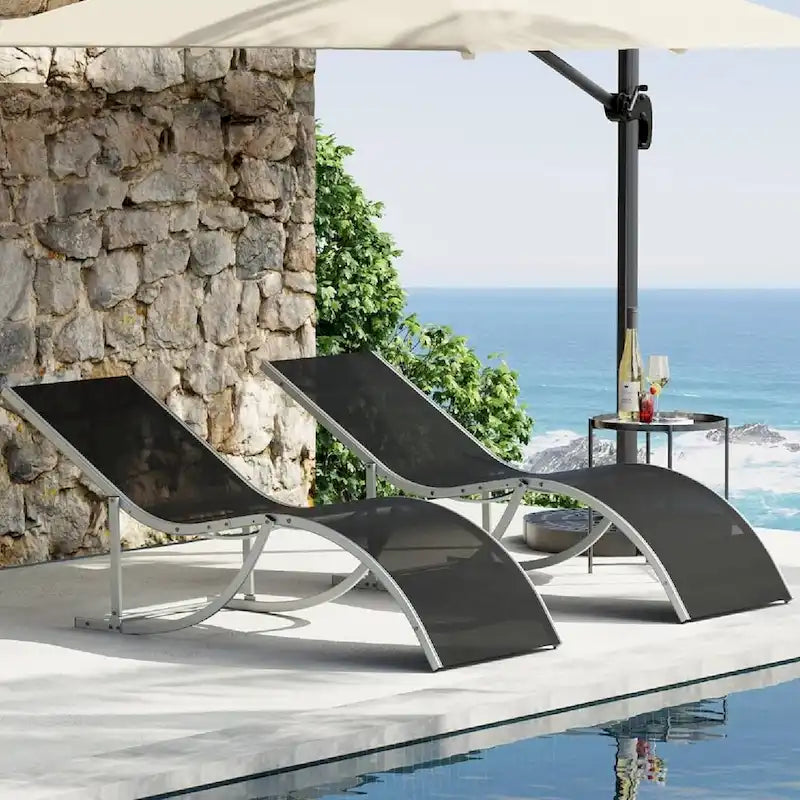 Outdoor Reclining Chaise Lounge Set of 2 for Deck, Garden - N/A