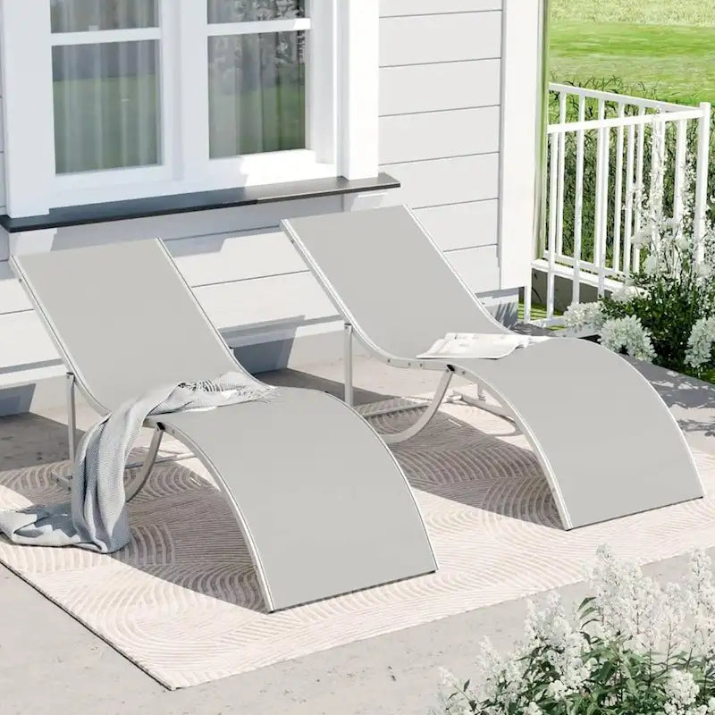 Outdoor Reclining Chaise Lounge Set of 2 for Deck, Garden - N/A