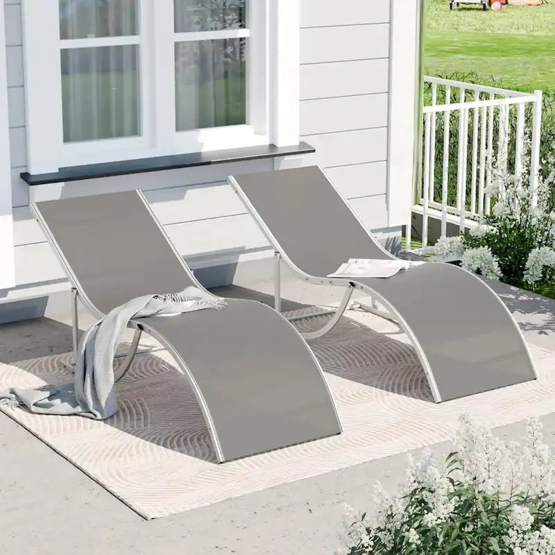 Outdoor Reclining Chaise Lounge Set of 2 for Deck, Garden - N/A