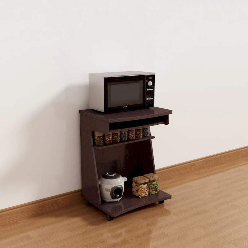 Kitchen Cart with Gliding Shelf and 2 Fixed Shelves – Espresso