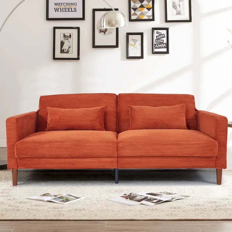 Corduroy 2-Seater Loveseat with Solid Wood Frame – Orange / Multi-color / Black / Beige / Grey