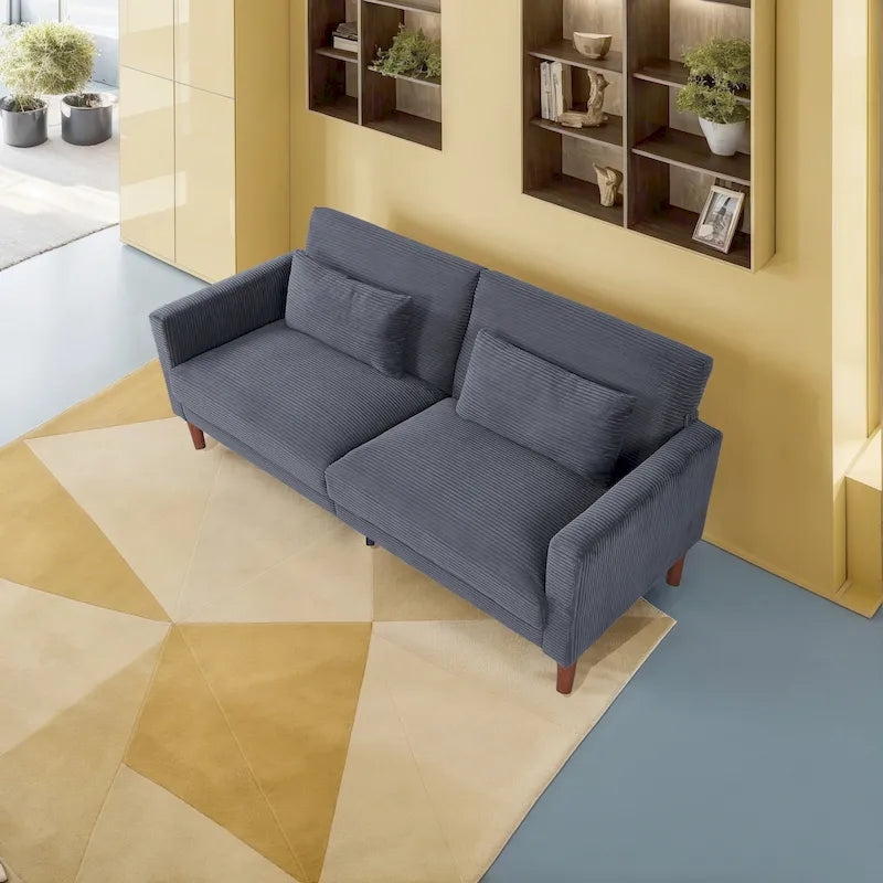 Corduroy 2-Seater Loveseat with Solid Wood Frame – Orange / Multi-color / Black / Beige / Grey